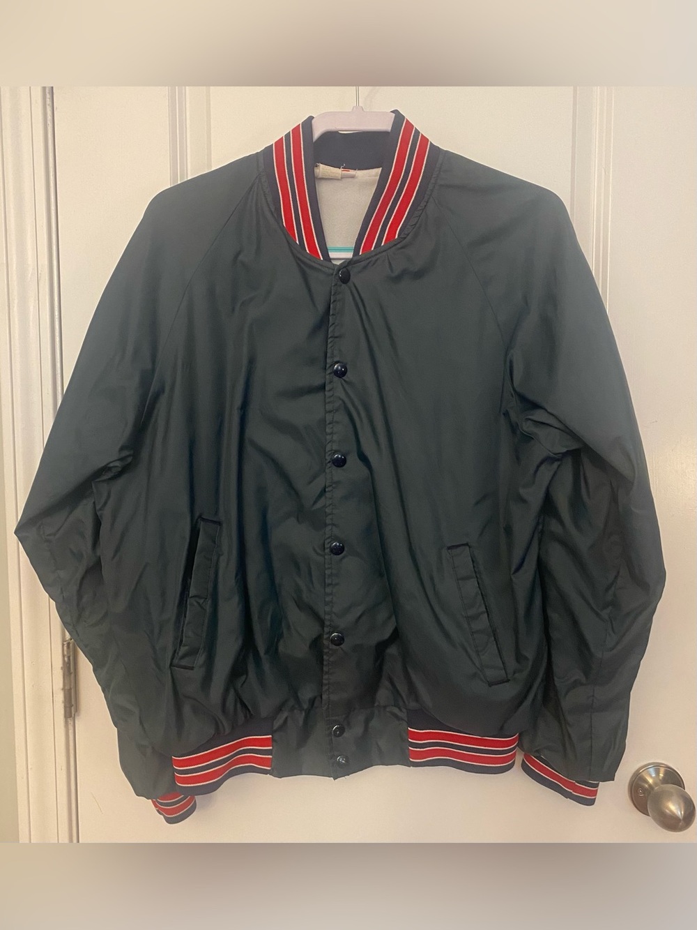 Hartwell Bomber Baseball Jacket Sz L Navy/Red Snap Front Pockets Lined USA Vtg